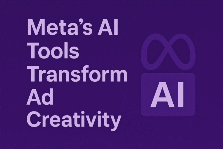 Graphic showing Meta’s AI tools generating multiple creative ad variations from a single image, symbolizing AI-powered ad creativity and automation.