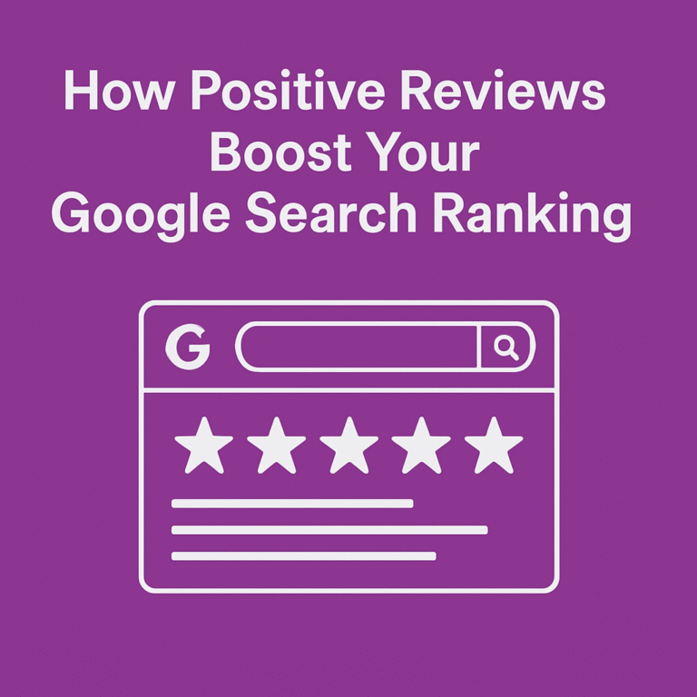Illustration of a Google search results page with star ratings and positive customer reviews highlighting how good reviews improve search ranking.