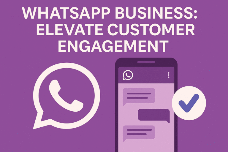 Smartphone screen showing a WhatsApp Business chat with quick replies, product info, and automated messages, representing customer engagement tools.