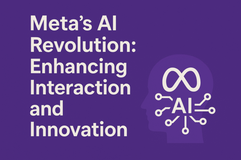 Abstract illustration of Meta’s AI technologies connecting people, apps, and devices, symbolizing smarter interactions and innovation.