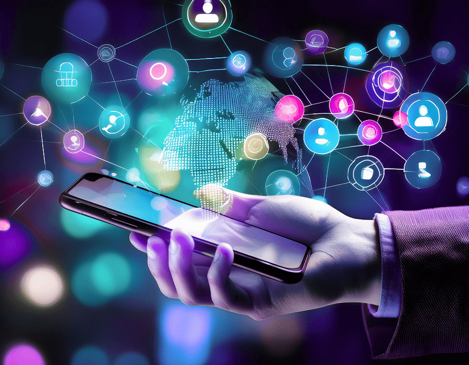 Social media marketing image showcasing online engagement, branded content and digital growth.