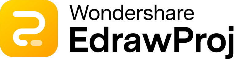 Wondershare EdrawProj logo featuring a yellow rounded-square icon with a white stylized project management symbol beside the Wondershare EdrawProj brand name in black text.