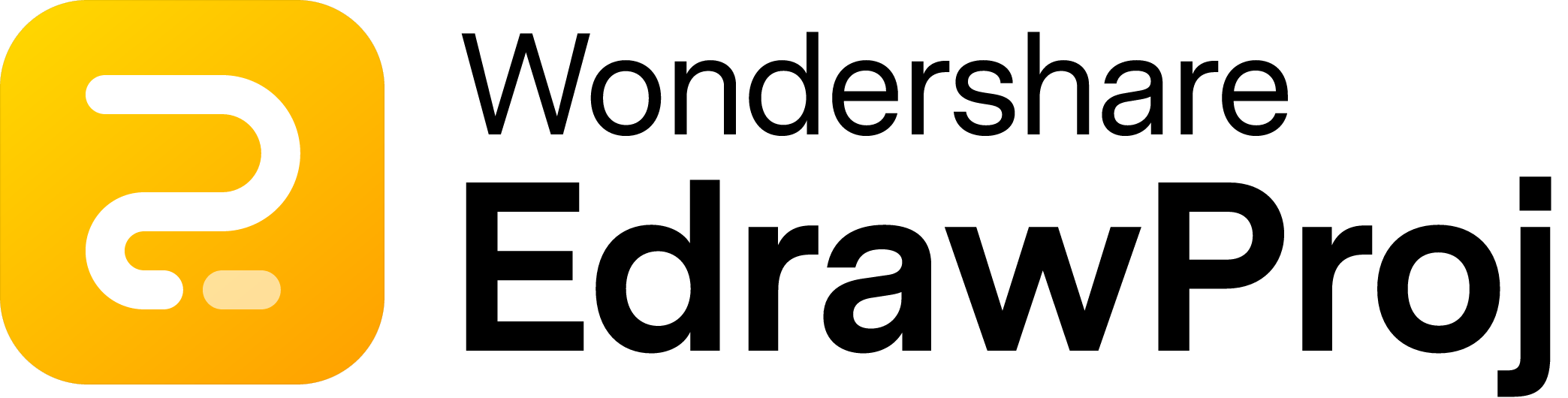 Wondershare EdrawProj logo featuring a yellow rounded-square icon with a white stylized project management symbol beside the Wondershare EdrawProj brand name in black text.