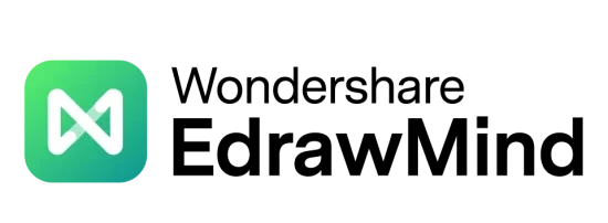 Wondershare EdrawMind logo featuring a green rounded-square icon with a white interconnected design beside the Wondershare EdrawMind brand name in black text.