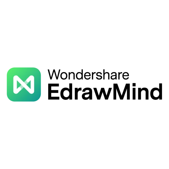 Wondershare EdrawMind logo featuring a green rounded-square icon with a white interconnected design beside the Wondershare EdrawMind brand name in black text.